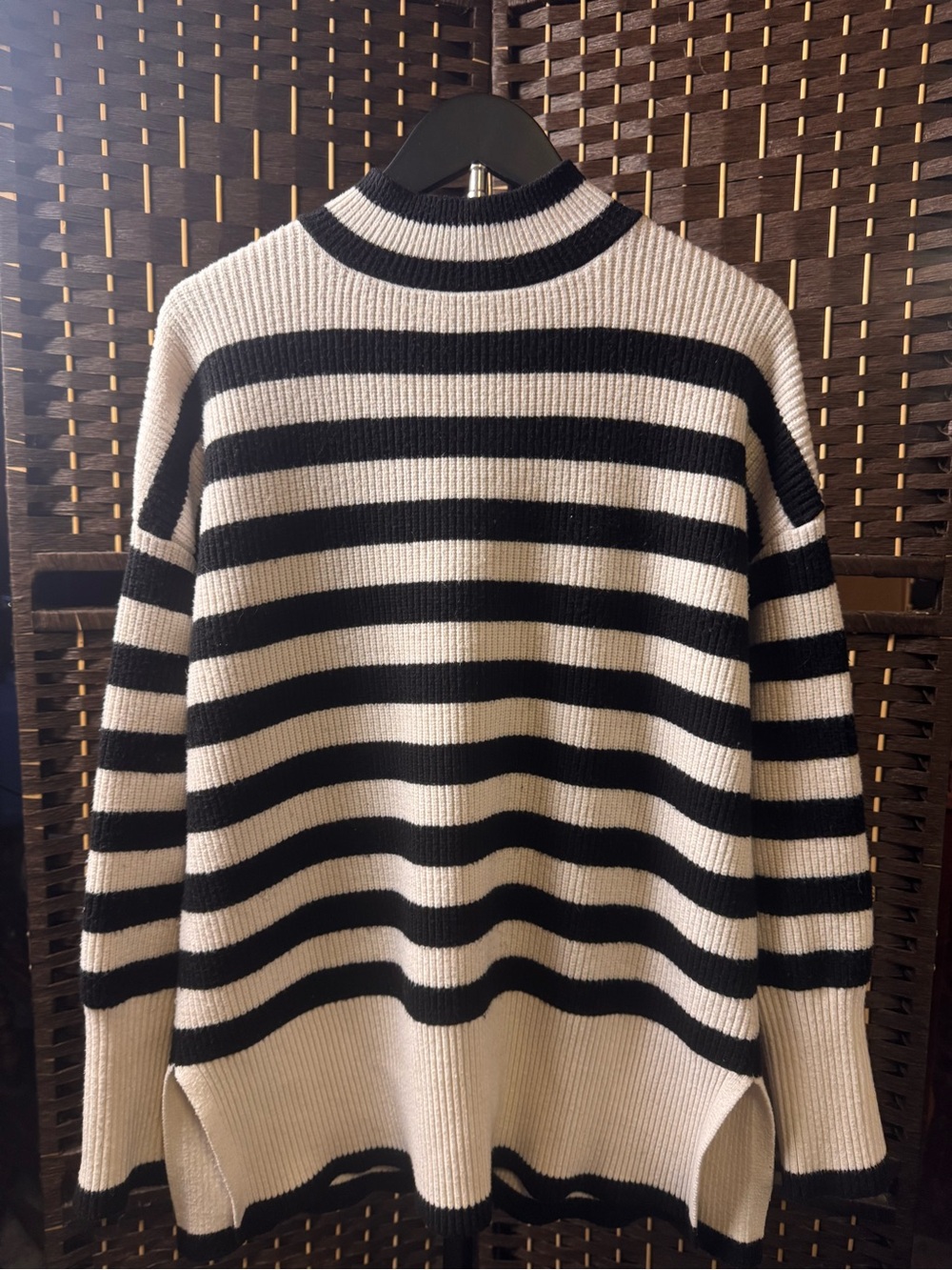 Philosophy Black and White Striped Crewneck Sweater